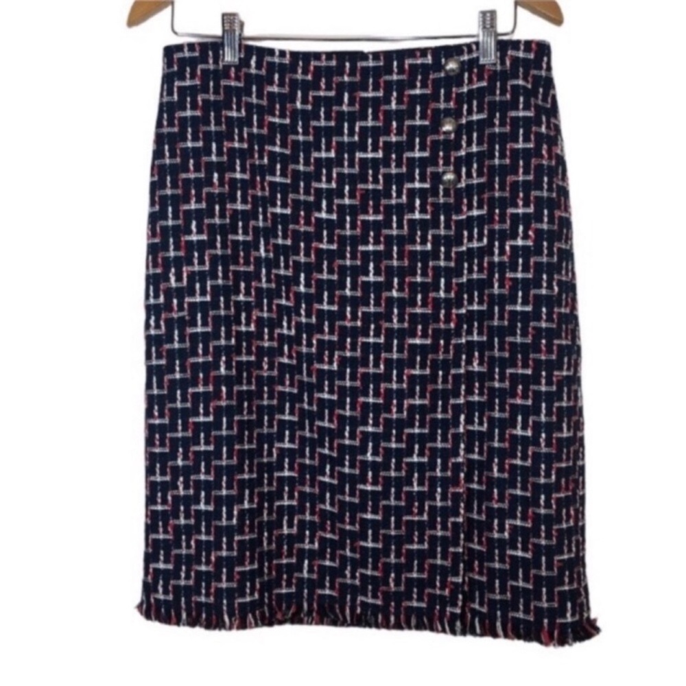 TALBOTS Women’s Size 6 Woven fabric plaid red white & blue lined skirt Exc Cond